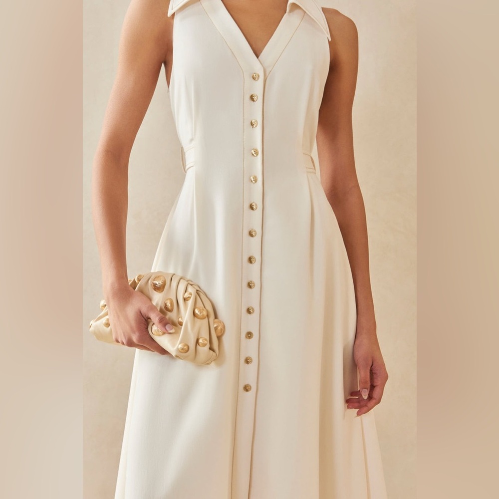 NWT $528 Cult Gaia Bella Tie-Detailed Twill Midi Shirt Dress In White - Picture 2 of 16